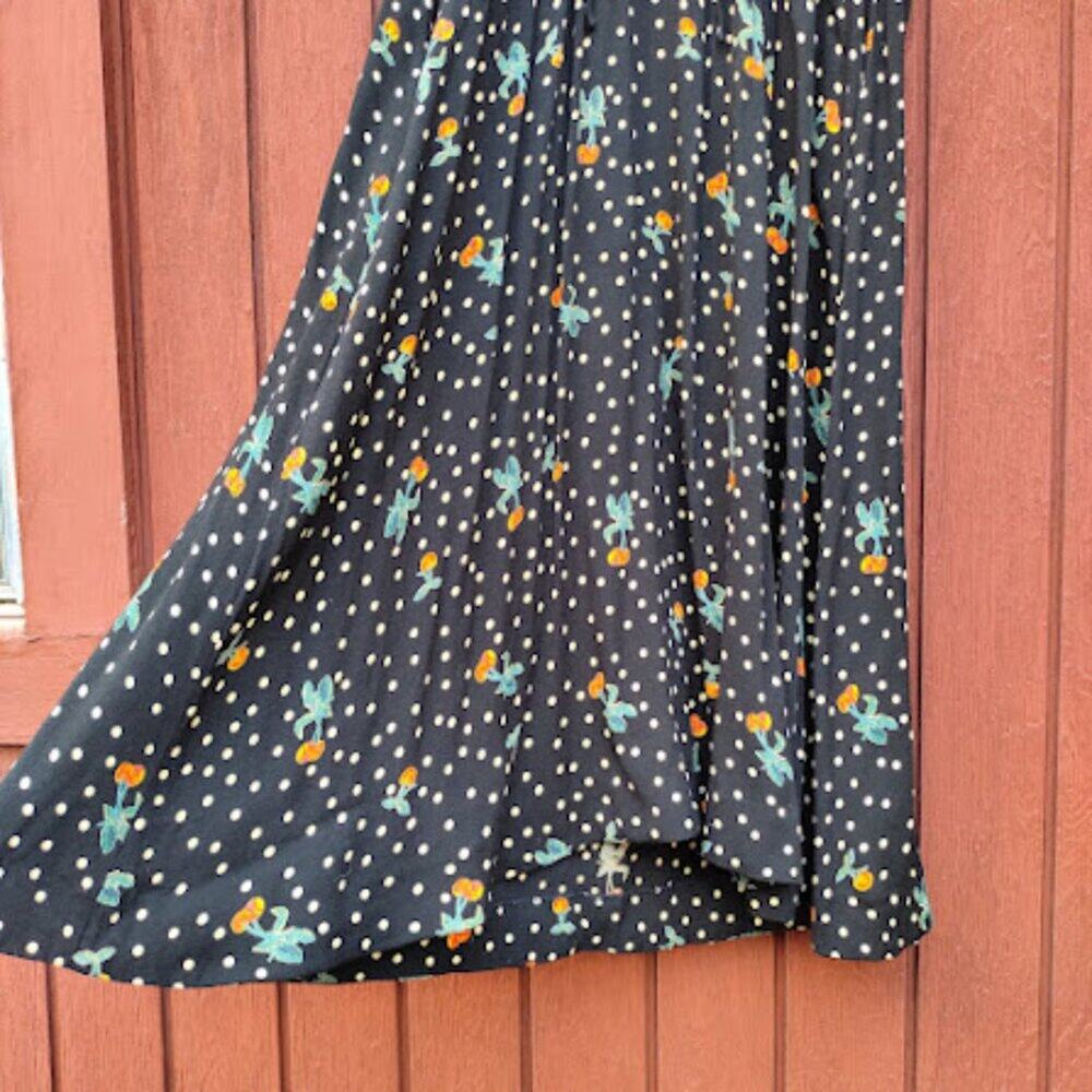 FREE PEOPLE | Polka Dot Cherry Print Midi Dress Lace-Up Corset Retro Mod 8 - Picture 7 of 15